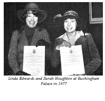 Text Box:  
Linda Edwards and Sarah Houghton at Buckingham
Palace in 1977
